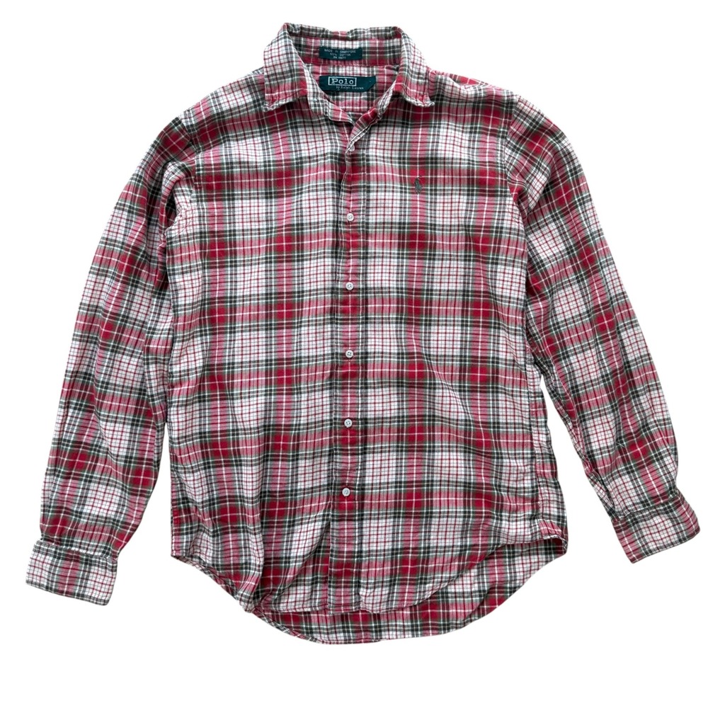Polo Ralph Lauren Plaid Button Up Shirt Long Sleeve Large Red Green